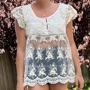Lace Sheer White Top